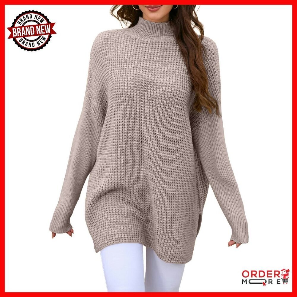 Oversized Turtleneck Sweater with Batwing Sleeves, Loose Fit Winter Top